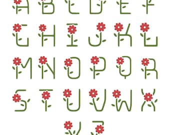 Floral Monogram Font Embroidery Design - Blooming Petals Letters Embroidery Design - Botanical Font Machine Embroidery Design Files -8 Sizes