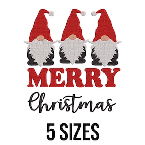 Merry Christmas Embroidery Design - Christmas Trio Gnomes Embroidery Design - Christmas Quotes Machine Embroidery Design Files - 5 Sizes