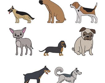 Dog Breeds Embroidery Design- German Shepherd Boxer Beagle Chihuahua Dachshund Pug Doberman Pinscher Machine Embroidery Design Files -8Sizes