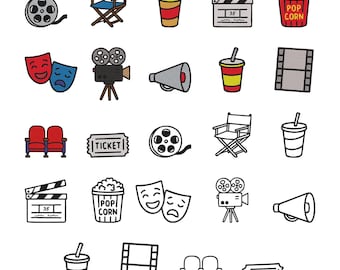 Cinema Icons Embroidery Design - Film Reel Director's Chair Popcorn Clapperboard Theater Masks Machine Embroidery Design Files - 8 Sizes