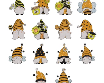 Sunflower Gnome Embroidery Design - Bee Gnome Embroidery Design - Honey Gnome Embroidery Design - Machine Embroidery Design Files - 8 Sizes