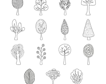 Disegni per ricamo di alberi - Set di disegni per ricamo di contorni di alberi - Disegni per ricamo di alberi - File di disegni per ricamo a macchina di foreste - 8 dimensioni