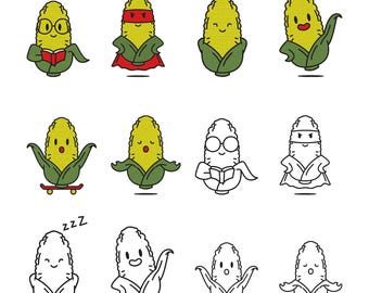 Corn Embroidery Design - Cute Smiley Corn Embroidery Design- Peeled Corn on Cob Embroidery Design - Machine Embroidery Design Files -8 Sizes