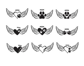 Paw with Wings Embroidery Design - Dog Cat Heart Paws with Wings Embroidery Design - Pet Memorial Machine Embroidery Design Files - 8 Sizes
