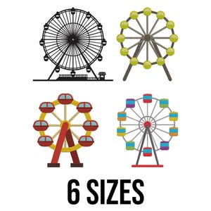 Ferris Wheel Embroidery Design - Amusement Park Ride Embroidery Design - Circus Embroidery Design - Machine Embroidery Design Files -6 Sizes