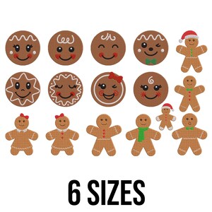 Conjunto de Bordados de Biscoitos de Gengibre - Bordado de Biscoitos de Natal Assando - Arquivos de Bordado à Máquina com Cabeça de Biscoito de Gengibre Natalino - 6 Tamanhos