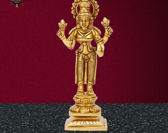 Brass Lakshmi Statue: 18cm Gold Mahalaxmi Devi Murti