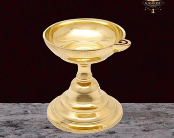 Brass Panati Diya Oil Lamp with Stand: Indian Puja Deepak, 4.5 Inch