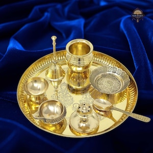 Brass Puja Thali Set with Kuber Diya - Diwali Mandir Gift Box