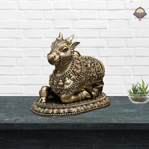 Brass Nandi Idol: Sacred Bull Statue for Pooja, Home Temple Decor
