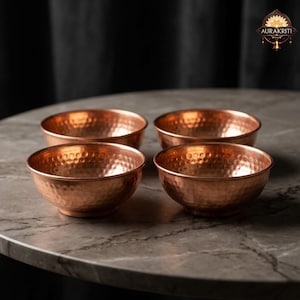 Pure Copper Hammered Bowls Set of 4 (440ml) | Ayurvedic Bowl