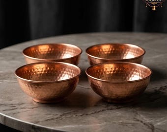 Pure Copper Hammered Bowls Set of 4 (440ml) | Ayurvedic Bowl