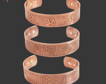 Tibetan Style Solid Copper Bracelets Set of 3 | Hand Forged High Gauge Copper Cuff Jewelry for Men & Women