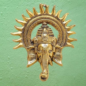 Brass Ganesha Wall Hanging – 8″ Hindu God Sculpture for Temple Decor or Spiritual Gift