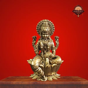 Lakshmi Goddess Statue – Brass Sitting Laxmi Idol Hindu Goddess of Wealth Diwali Decor & Indian Spiritual Gift