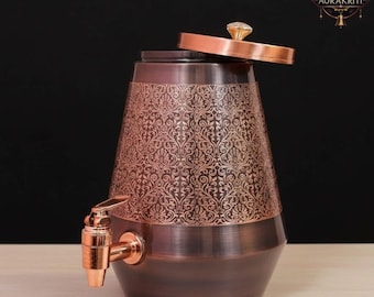 Handgjord hamrad kopparvattendispenser 5 liter | Ayurvedisk kopparkanna för wellness