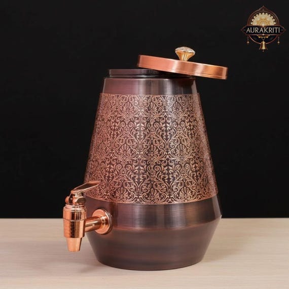 Handmade Hammered Copper Water Dispenser 5 Liter | Ayurvedic Copper Wellness Pitcher