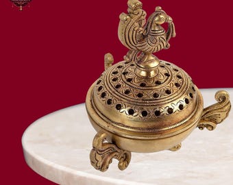 Brass Peacock Incense Holder: Hindu Pooja Dhoop Dani, Meditation Decor