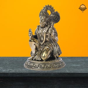 Brass Hanuman Idol: Hindu God Bajrangbali Murti, Home Temple Decor