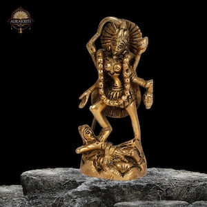 Brass Kali Maa Statue: Hindu Goddess Murti for Temple Decor