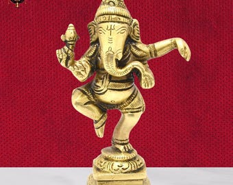 Brass Dancing Ganesha Idol: Hindu Temple Decor, Spiritual Gift