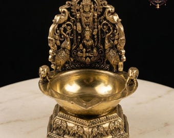 Brass Lakshmi Venkateswara Diya | Shankh Chakra Oil Lamp (5.1 Inch)