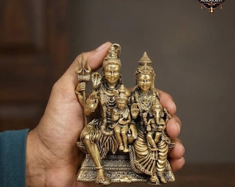 Ídolo de latón de Shiv Parivar / Estatua de la familia Shiva / Decoración para templo hindú Pooja Mandir de 4 pulgadas
