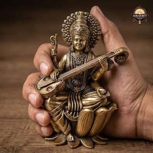 Brass Saraswati Idol 5” | Maa Saraswati Murti | Pooja Decor