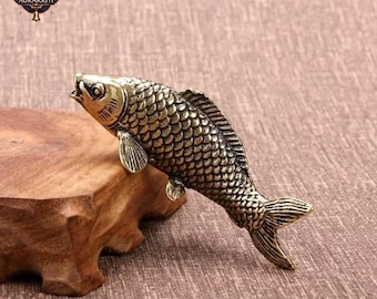 Mini Brass Fish Statue | Antique Feng Shui Carp Figurine | Desktop Home Decor Pack of 4