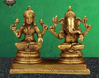 Estátua de Laxmi Ganesh em latão: Diwali Puja, ídolo do deus hindu
