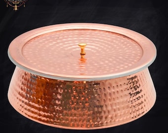 Pure Copper Lagan Patila 3 Litres with Lid | Hammered Kalai Cookware