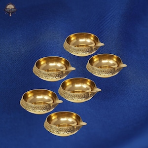Brass Diwali Diya Set of 6: Kuber Deepak Oil Lamps