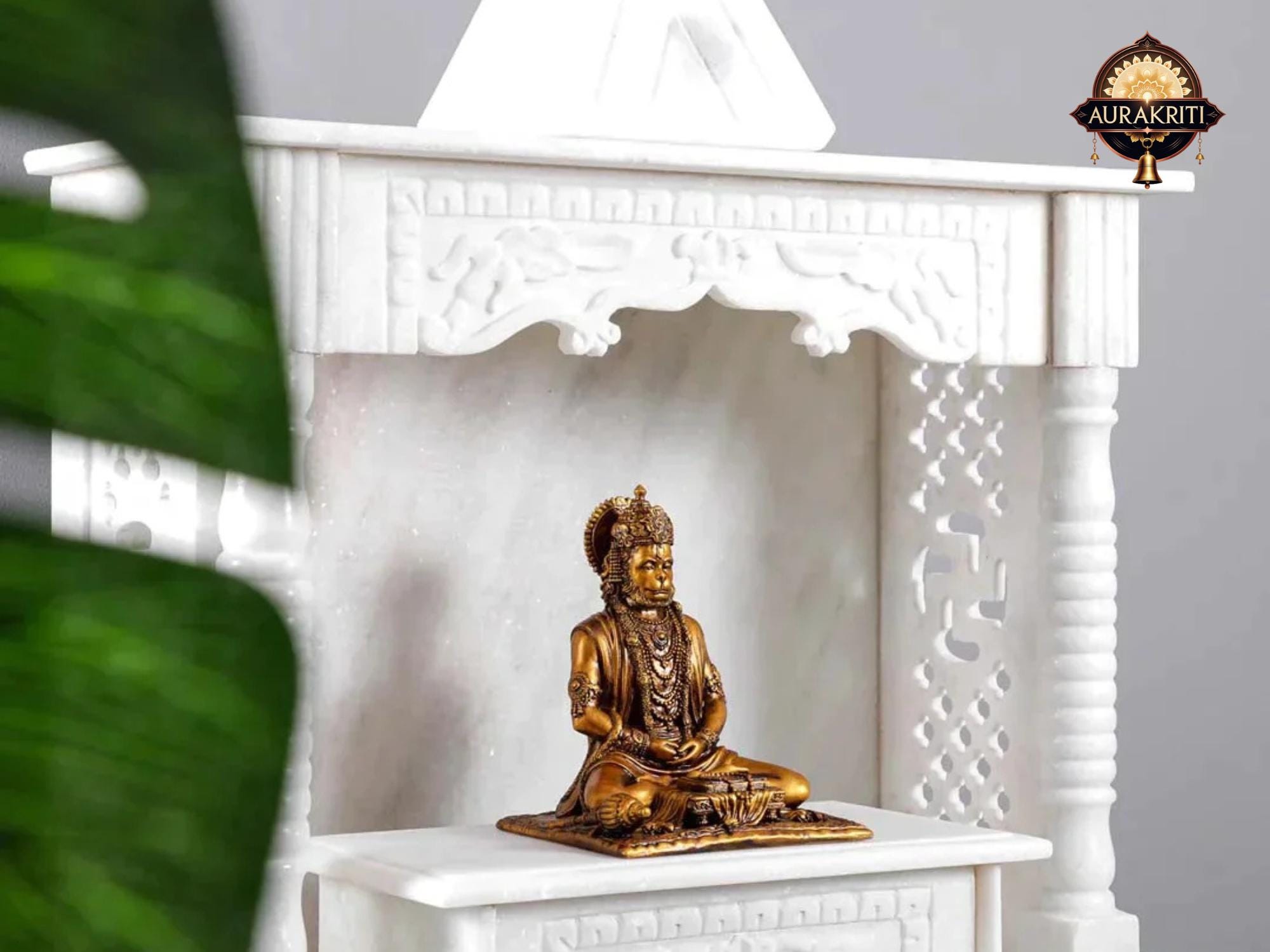 樹脂製ハヌマーン像（ガダ付き） - ヒンドゥー教の猿神 - 銅仕上げ