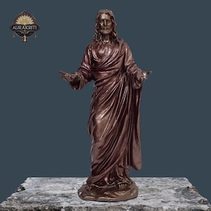 Jesus Christ Statue 9 Inch Bronze | Christ the Redeemer Figurine with Open Hands | Christian Home Decor, Religious Gift, Lord Jesus Idol