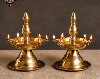 Messing Kutthu Vilakku set van 2 | Kerala Deepam-olielamp | Diwali Pooja-decor