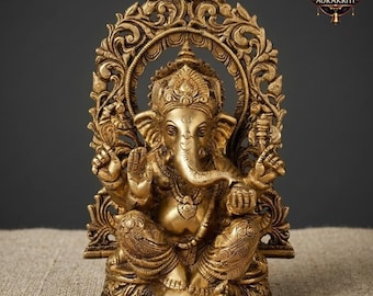Duża mosiężna figura siedzącego bożka Ganesha | Lord Ganesha Ganpati Murti | Dekoracja wejścia do domu i prezent
