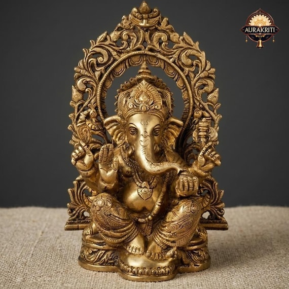 Big Brass Ganesh Idol Sitting Statue | Lord Ganesha Ganpati Murti | Home Entrance Decor & Gift