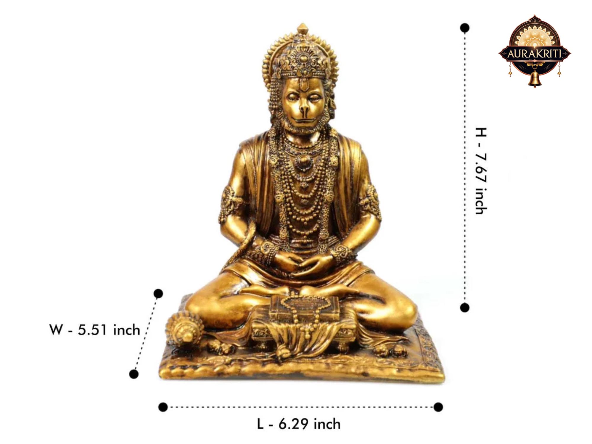 樹脂製ハヌマーン像（ガダ付き） - ヒンドゥー教の猿神 - 銅仕上げ