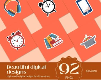 Daily Life Sticker PNG Bundle, Planner Scrapbook Clipart (Digital Download)