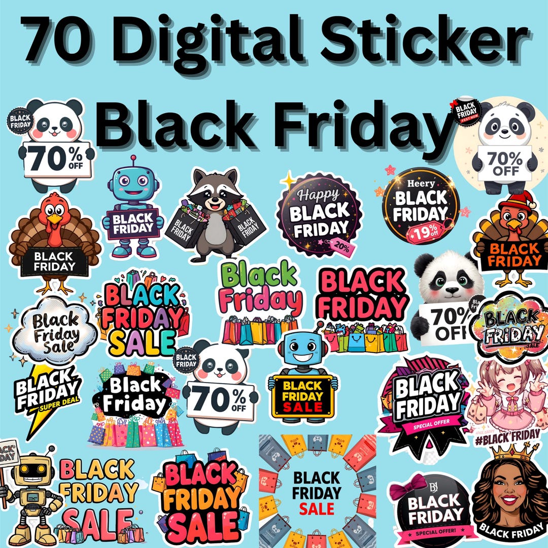 Black Friday Digital Stickers Bundle | Cartoon PNG | 4000x4000 Quality ...