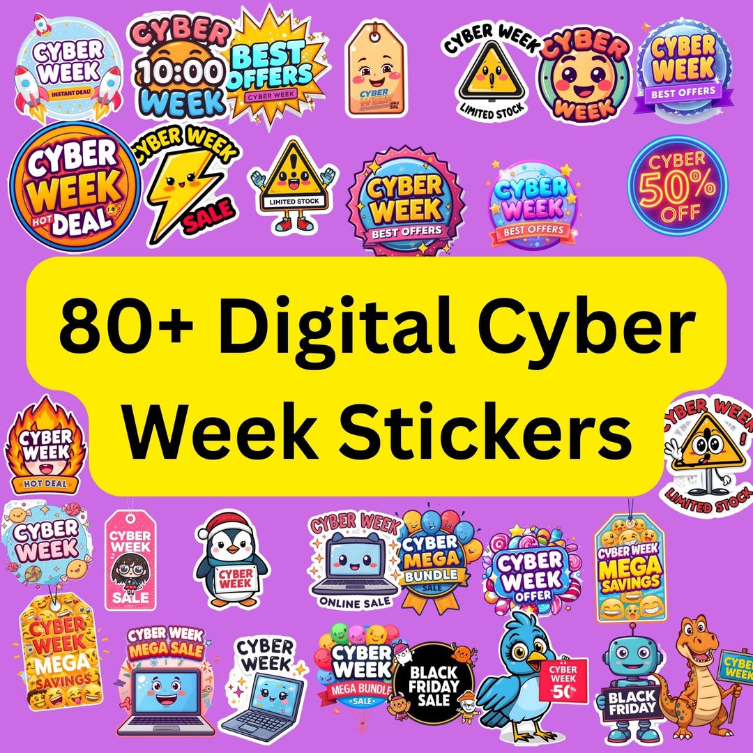 Cyber Week Digital Stickers | Neon Icons | Black Friday Cyber Monday ...