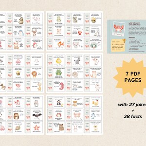 May include: A collection of printable educational cards featuring watercolor illustrations of various animals. Each card includes a question and answer format, with the text "Learn with Larry." The image also includes a page count and the number of jokes and facts.