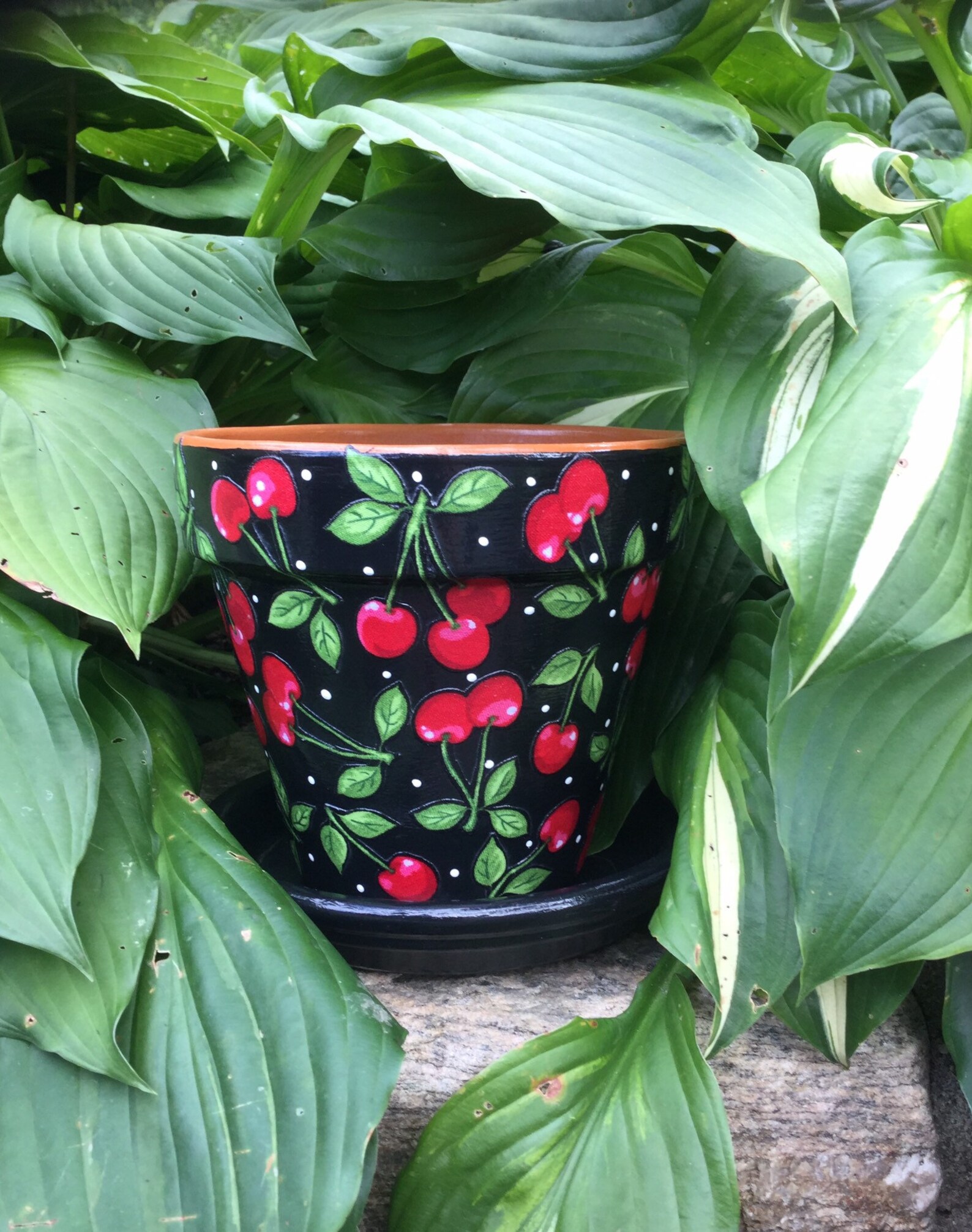 Cherry Flower Pot With Saucer Decorated Flower Pot Cherry Etsy