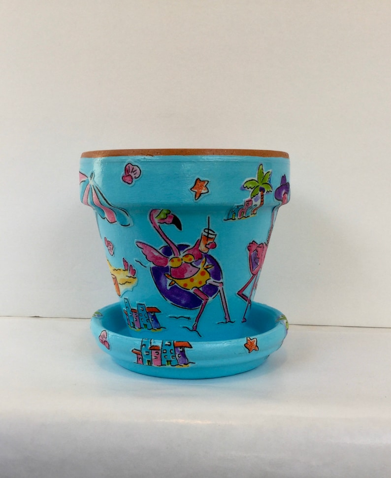 Flamingo Flower Pot With Saucer Decoupage Flamingo Flower Pot - Etsy