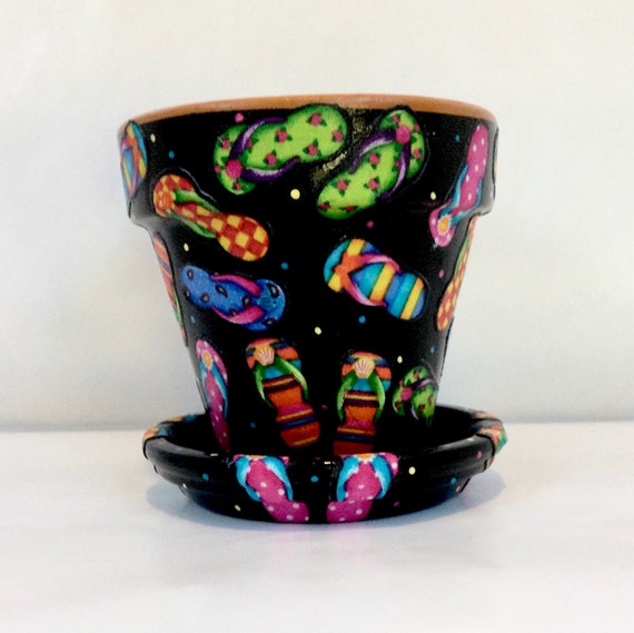 Four Inch Flipflop Flower Pot With Saucer Flipflop Planter Etsy