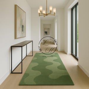 9x12 Green Modern Soft Wool Hand Tuffted  Rug for living room, bedroom,kids, hallway, Abstract Rugs layered  wool Rugs contemporary handmade