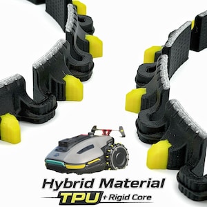 May include: A futuristic-looking, silver and black toy vehicle with yellow and red accents, and a set of black and yellow components. The image includes the text "Hybrid Material TPU + Rigid Core."