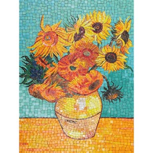 Van Gogh Sunflowers Mosaic Wall Art – Handmade Colorful Glass Tile Artwork for Home Decor, Kitchen, Bathroom or Gift