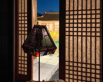 Handcrafted Stained Glass Lamp Shade | Modern Korean Art Deco Table Lamp | Gaon Lighting