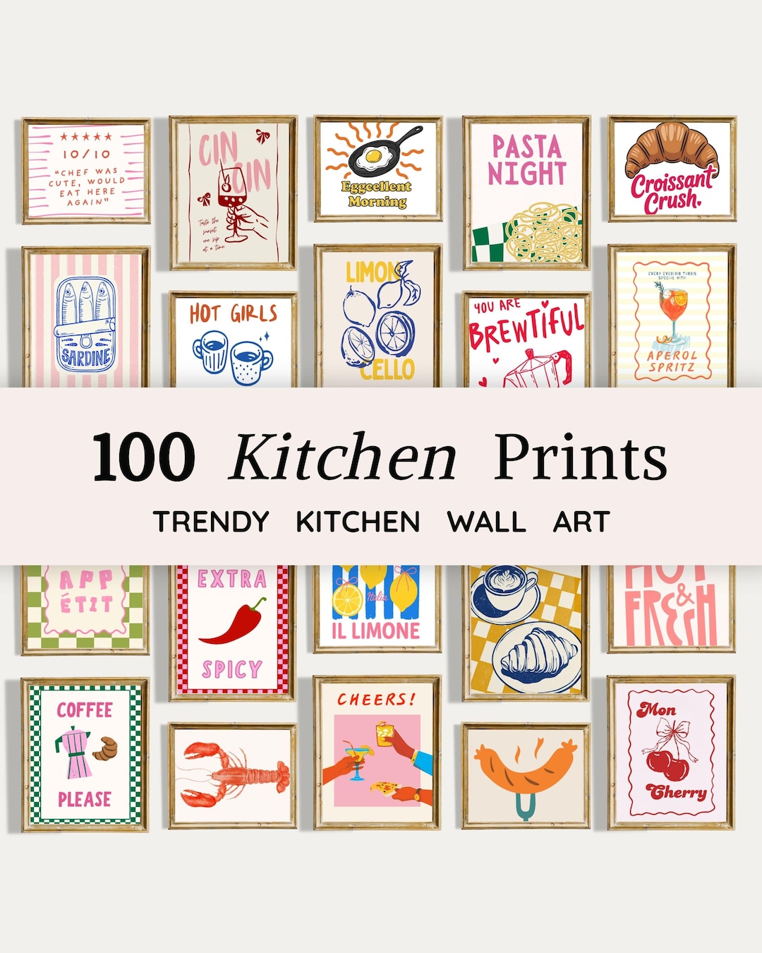 100 Retro Kitchen Prints | Trendy Gallery Wall Art, Food Poster (Digital Download)